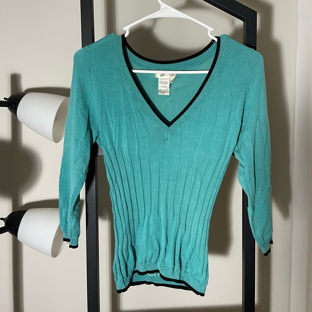 Chic Teal V-Neck Women's Blouse